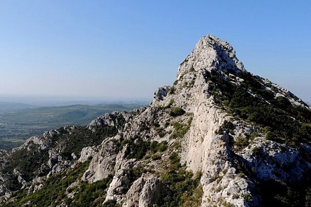 A mountain with a lot of rocks and trees on it