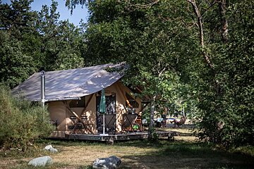 Huttopia wood and canvas tents in summer