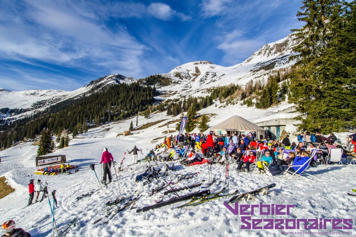 Pictures of skies on piste at a yurt bar