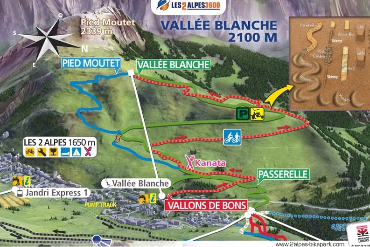 a picture of a map of MTB trails in Les Deux Alpes
