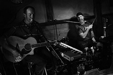 Band in bar black and white