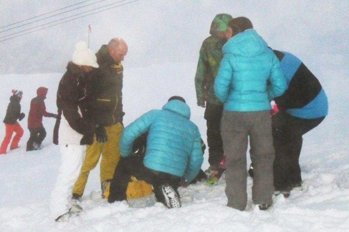 an image of a group practising avalanche victim recovery