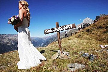 a picture of a bride on a mountainside in chamonix