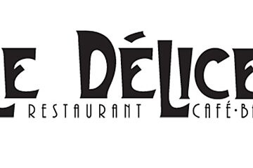 A black and white logo for le delice restaurant cafe bar