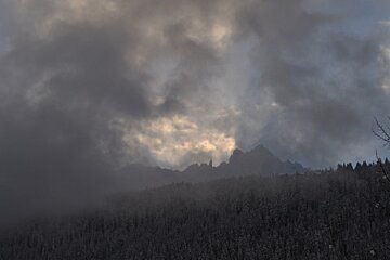 trees mountains clouds