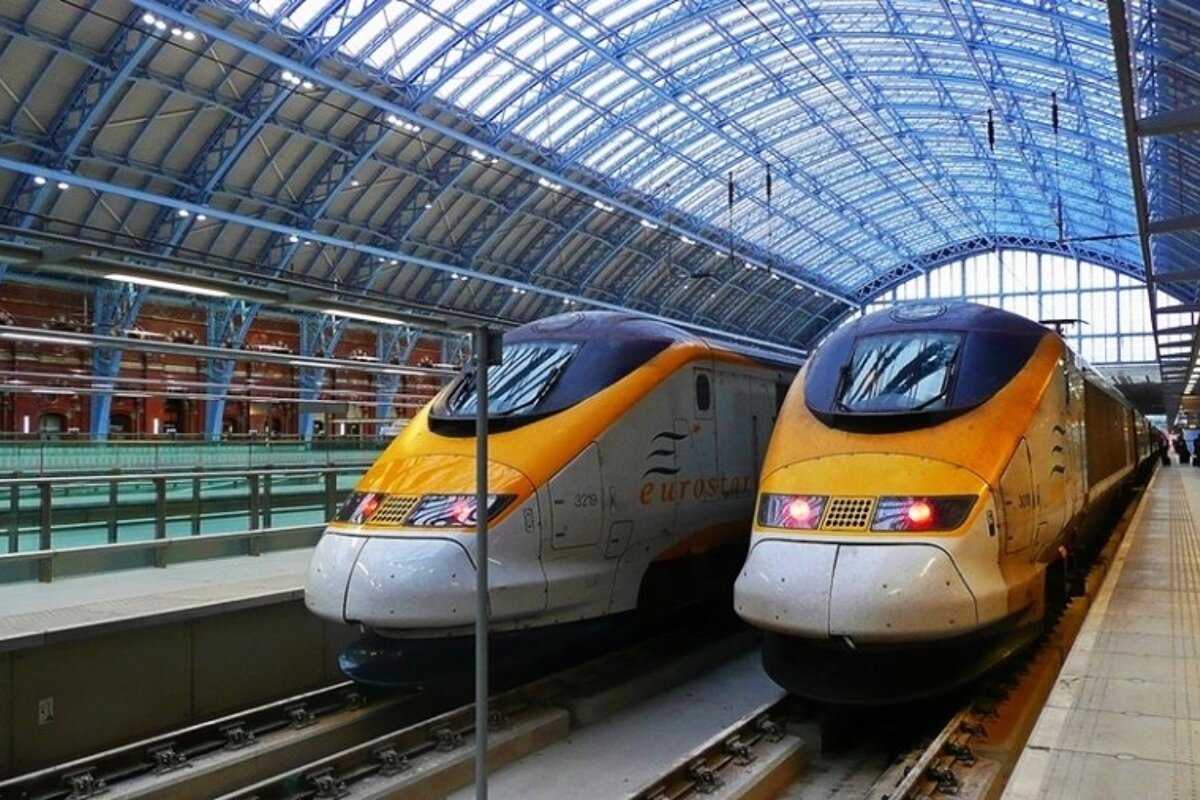 Two eurostar trains in station