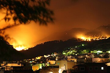 night time fire in town