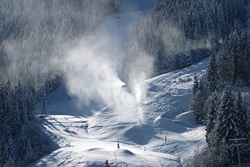 snow cannons spraying