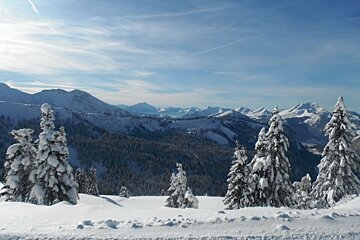View From the Top of Lindarets Bowl trees snow
