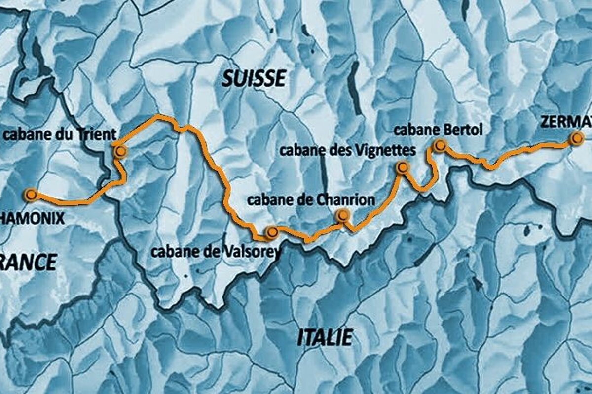 Haute Route Map Chamonix - Zermatt