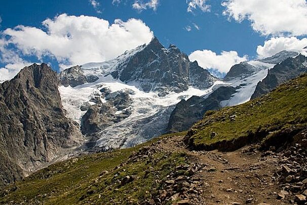 A mountain with a lot of snow on it