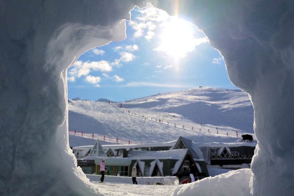 An image taken from inside an igloo