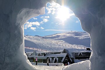 An image taken from inside an igloo