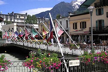 A bridge over a river with a sign that says l' arve