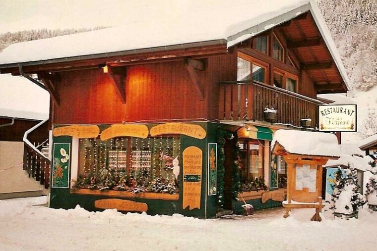 An image of a ski resort restaurant in the snow in winter in Morzine Portes du Soleil