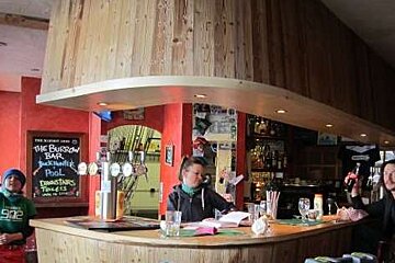 The upstairs well-stocked bar
