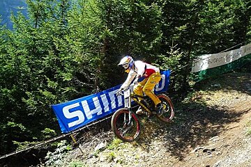 An image of a mountain biker at the UCI World Mountain Bike Championships
