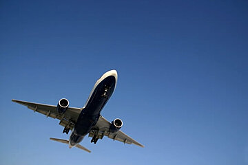 image of a plane in a clear blue sky