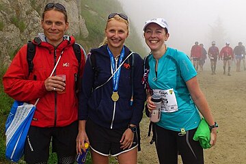An image of runners with finishers medals for the marathon in Chamonix Mont Blanc