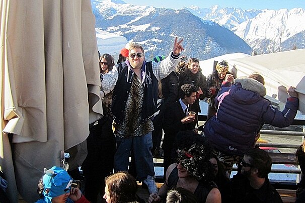 People partying on the terrace at Le Rouge