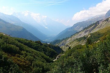 An image of summer mountains and snowy peaks in the Alps near Chamonix Mont Blanc