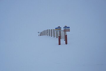 Fog obscuring view up mountain