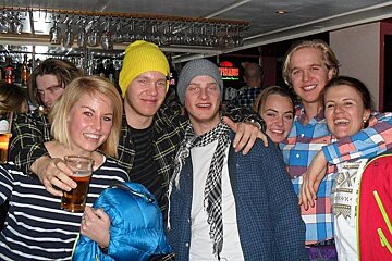 An image of people drinking at apres-ski bar La Terrace in Chamonix Mont Blanc