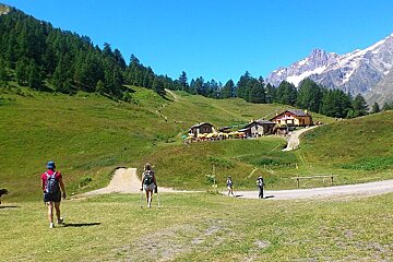 An image of the Maison Vielle mountain restaurant and refuge in the summer in Courmayeur Monte Bianco