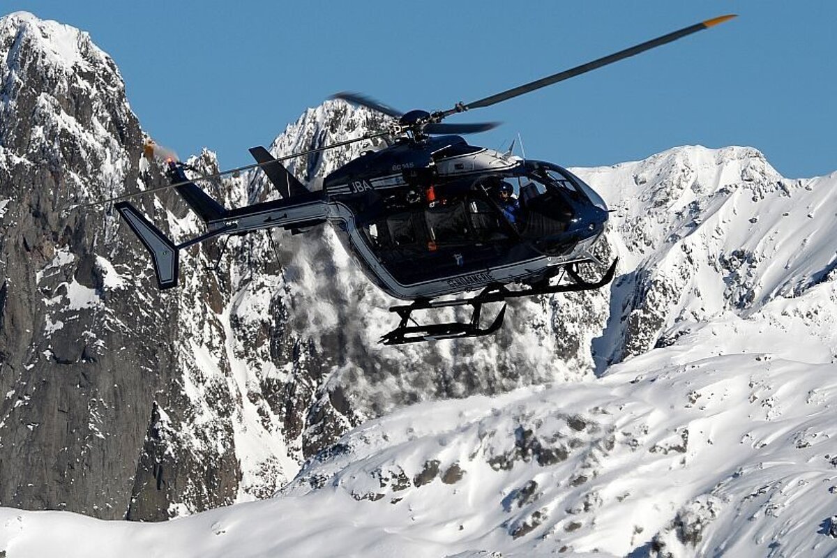 An image of a mountain rescue helicopter in Chamonix Mont Blanc