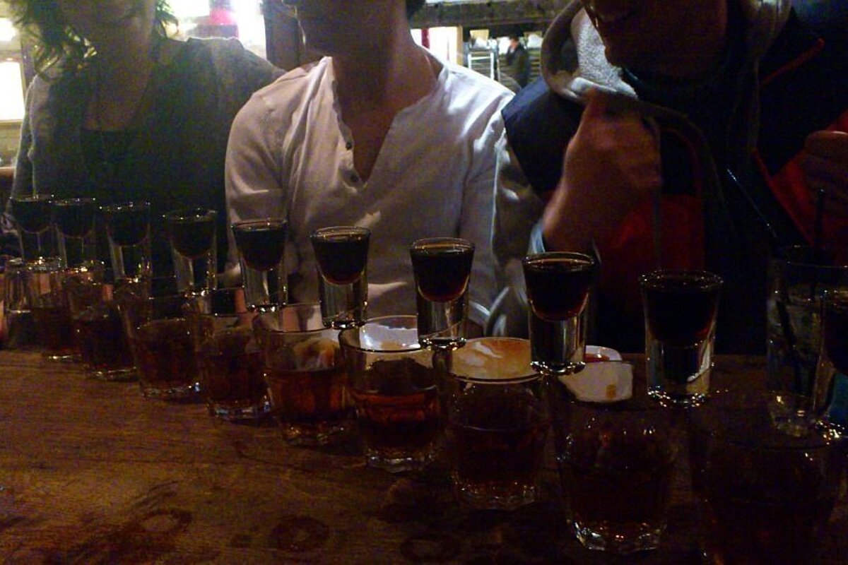 An image of jager bombs at apres ski in Chambre 9 bar in Chamonix Mont Blanc