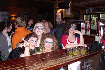 a group of girls at the bar in Smithy's Bar in Alpe d'Huez