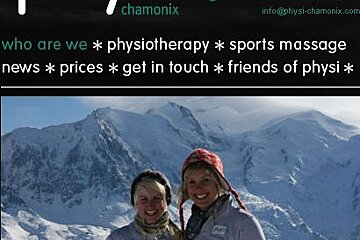 Two women are standing in front of a snowy mountain with the words