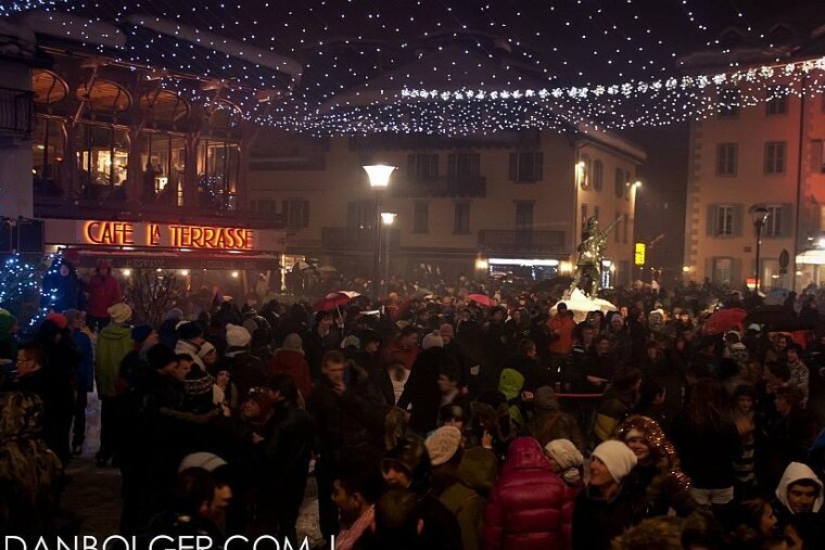 An image of people partying at New Year in Chamonix Mont Blanc