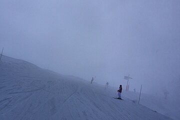 An image of a breif white-out at the top of Funitel Grand Fond