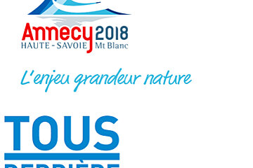 A blue and white logo for annecy 2018