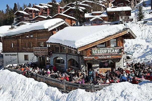 An image of an ski restaurant on the slopes of La Plagne in the French Alps