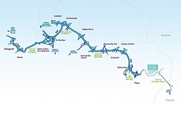 Mont Blanc tunnel and Chamonix road network map