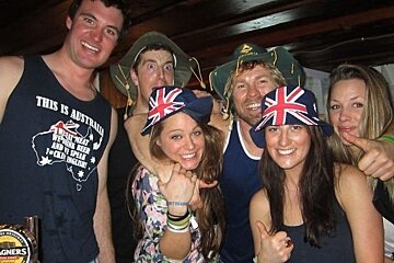 Six men and women celebrating Aussi Day