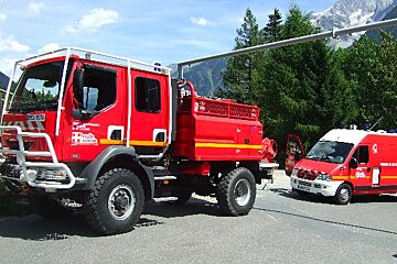 A red truck with the word rescue on it