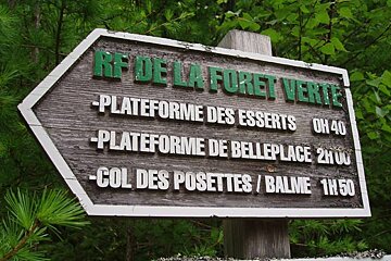 A wooden sign that says rf de la foret verte