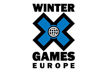A logo for winter games europe with a blue cross and a globe