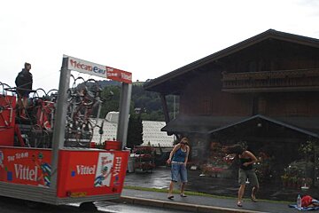 The word vittel that is on a vehicle