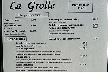 A menu for a restaurant called la grolle