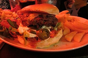 Close up of a burger and fries