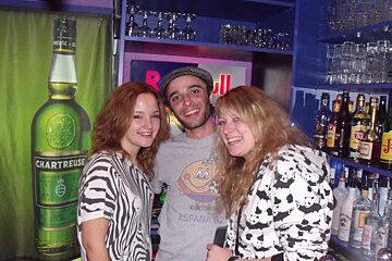 a group of three bar staff in the Sphere Bar in Alpe d'Huez