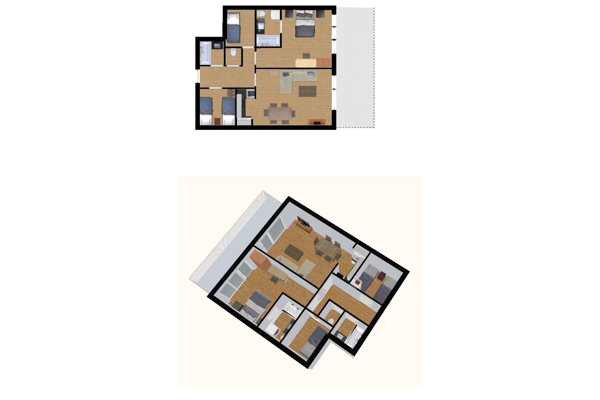 A view of a ski resort from a balcony