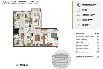 A floor plan for lodge 3 chambres 1 cabine + spa
