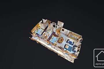 An aerial view of a house with the word alpine on the bottom