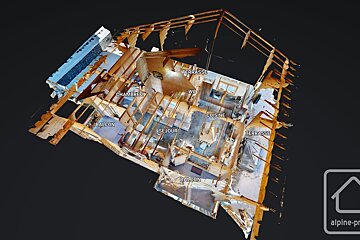 An aerial view of a house with the word balcony on it