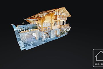A 3d model of a house is displayed on a black background